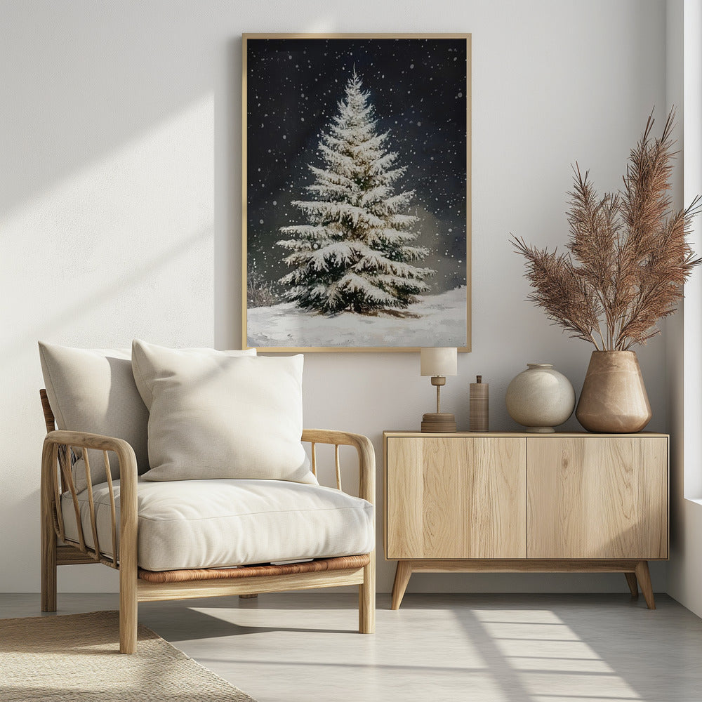 Snowfall Christmas Tree Poster