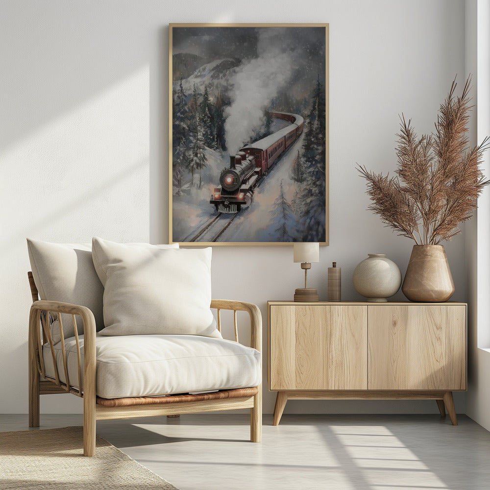 Snowfall Steam Train Poster