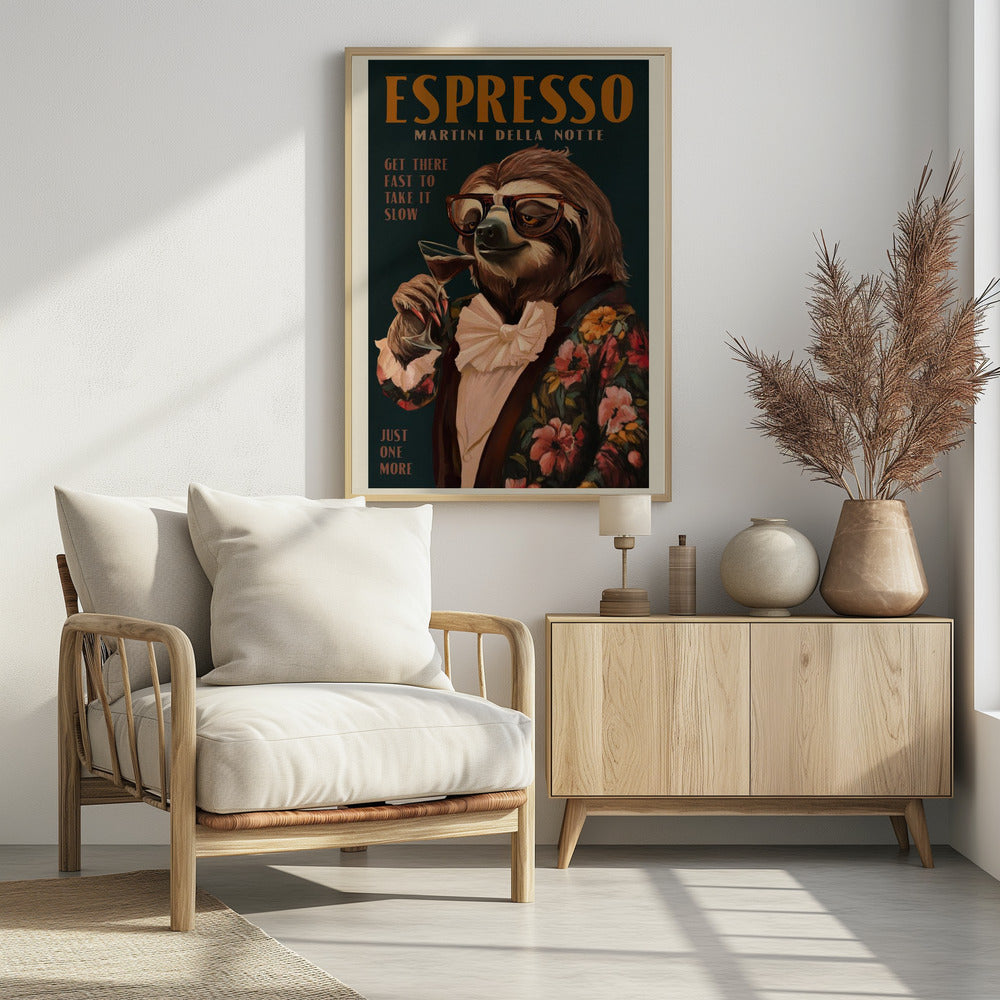 Art Deco Espresso Martini Drinking Sloth Poster