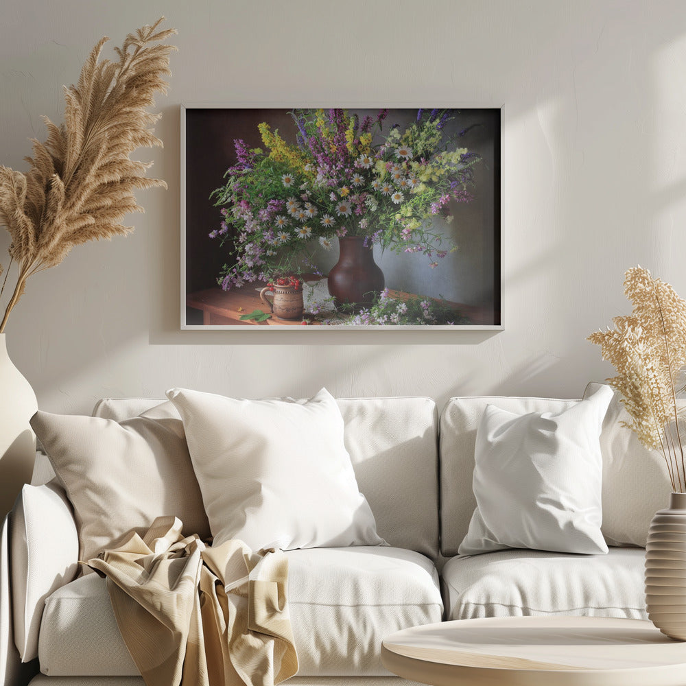 Still life with wildflowers and berries Poster