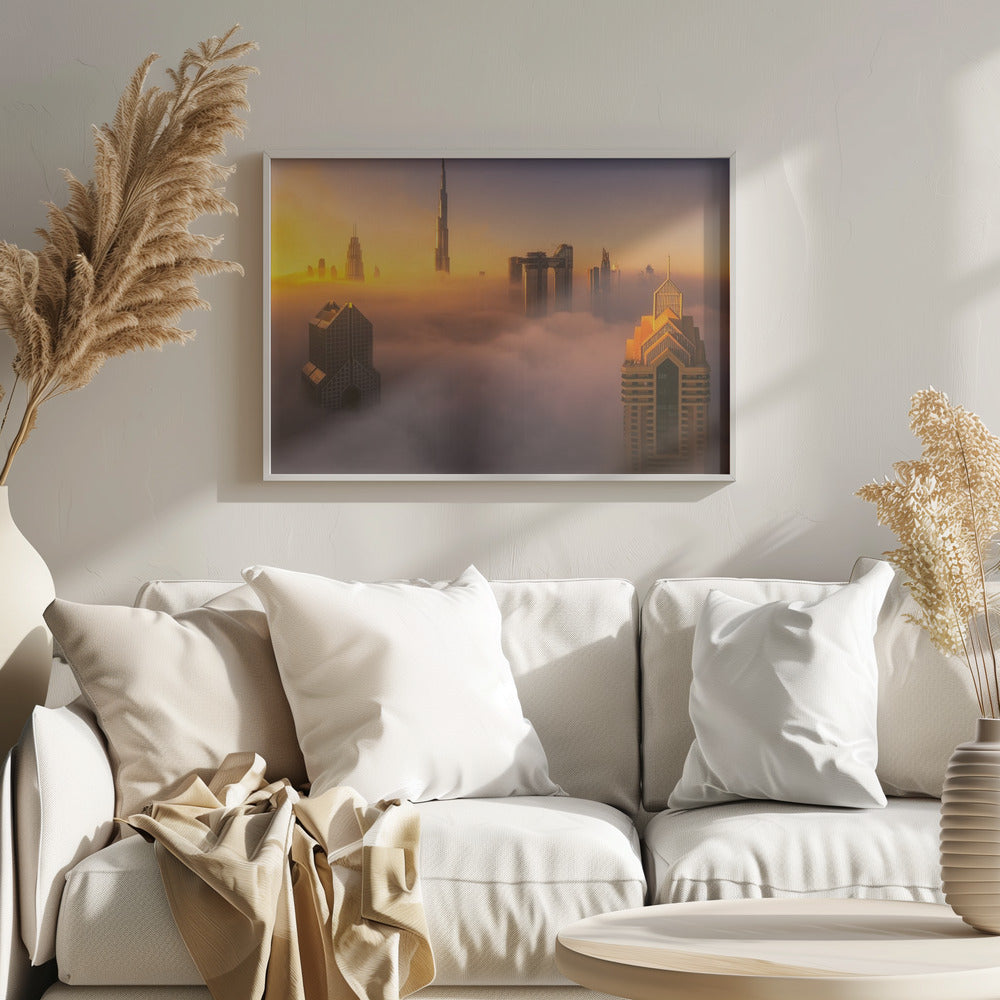 Dubai foggy sunrise in the city A738873 Poster