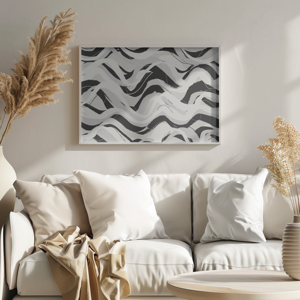 White Black Waves Pattern Square Poster