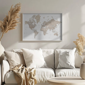 Detailed world map with cities, Abey Poster