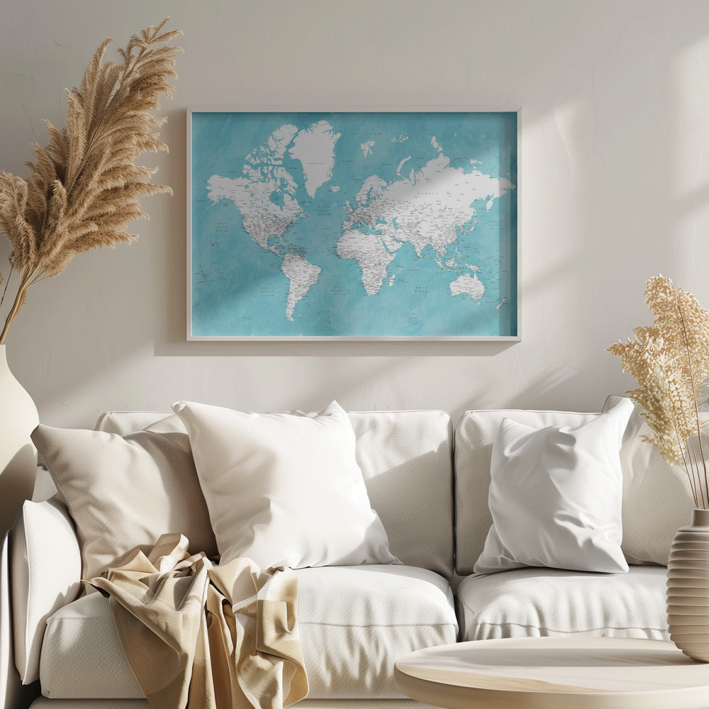 Detailed world map with cities Idrak Poster