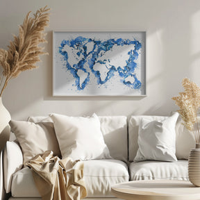 Blue strokes world map Poster