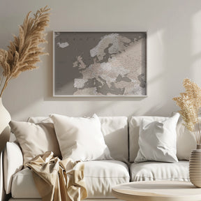 Earth tones detailed map of Europe Poster