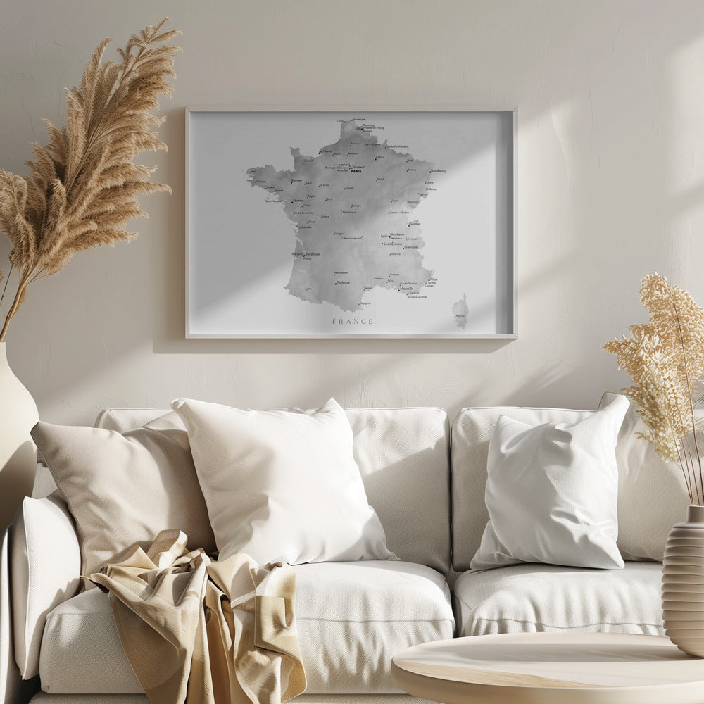 Gray map of France Poster