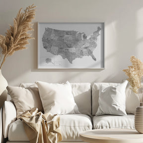 Gray watercolor map of the US Poster