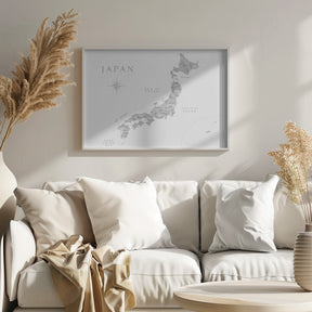 Gray watercorlor map of Japan Poster