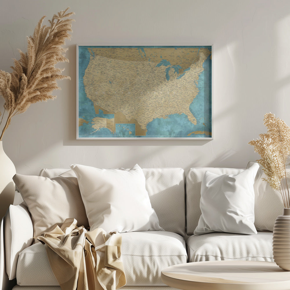 Highly detailed map of the United States, Lexy Poster