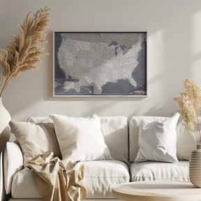 Highly detailed map of the United States, Glyn Poster