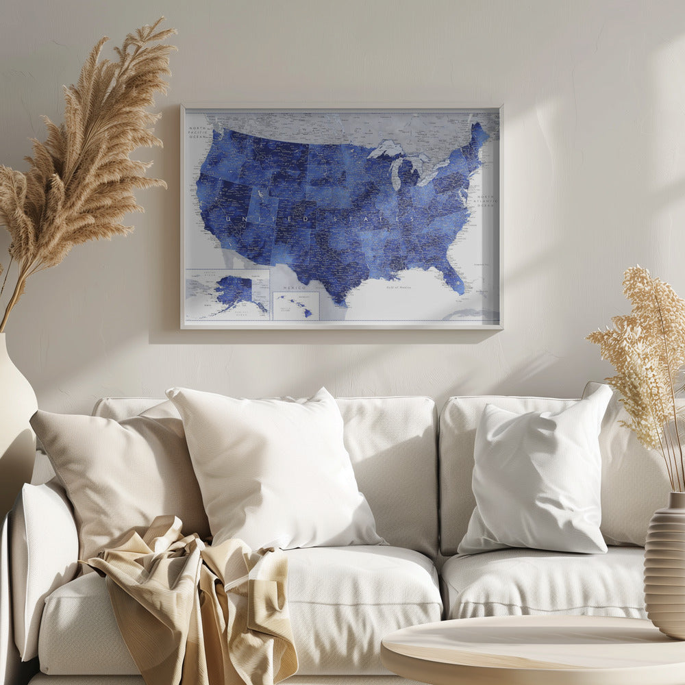 Highly detailed map of the United States, Gulzar Poster