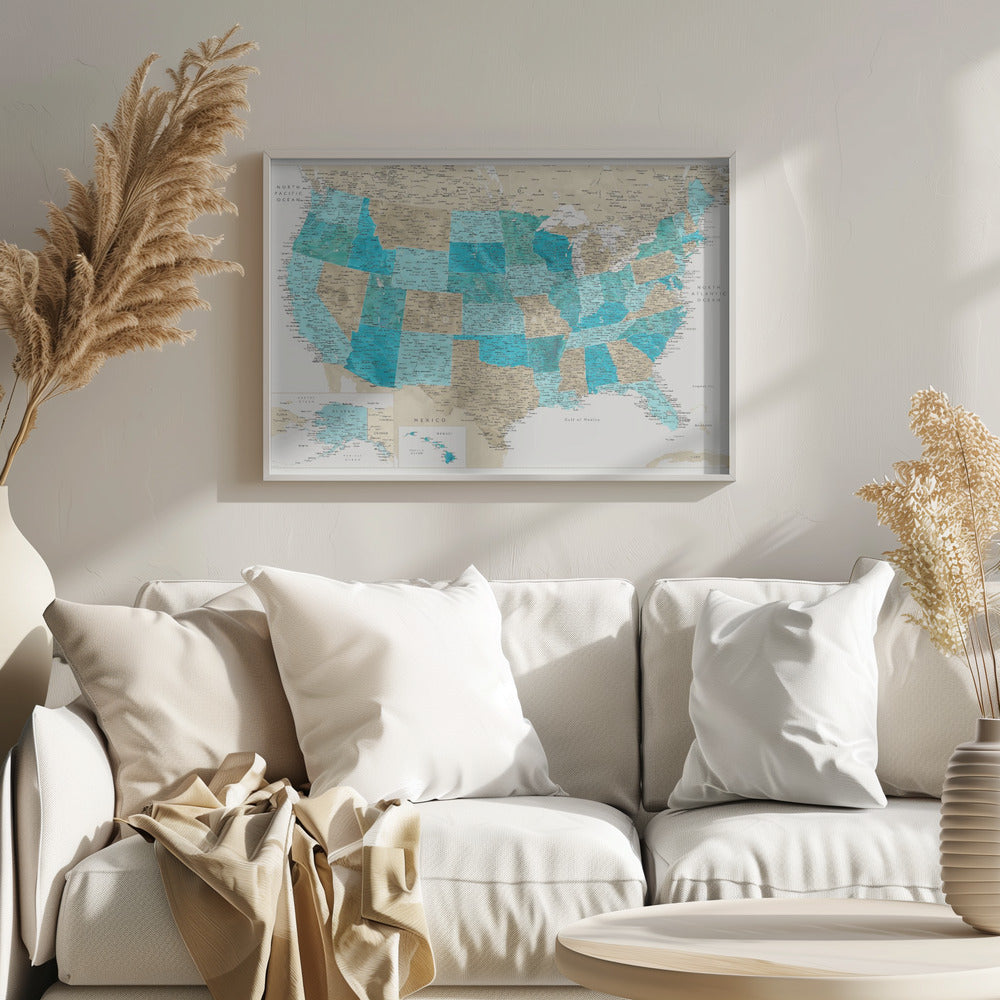 Highly detailed map of the United States, Uxia Poster