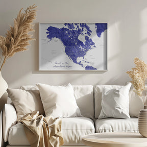 Adventure map of North America in cobalt blue Poster