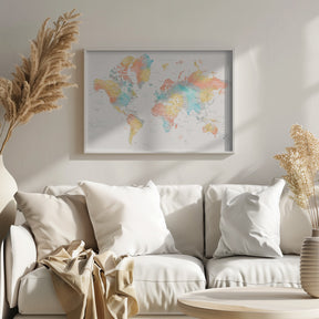 Watercolor world map with countries, Fifi Poster