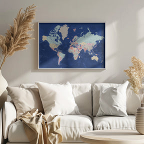 Detailed world map with cities, Powa Poster