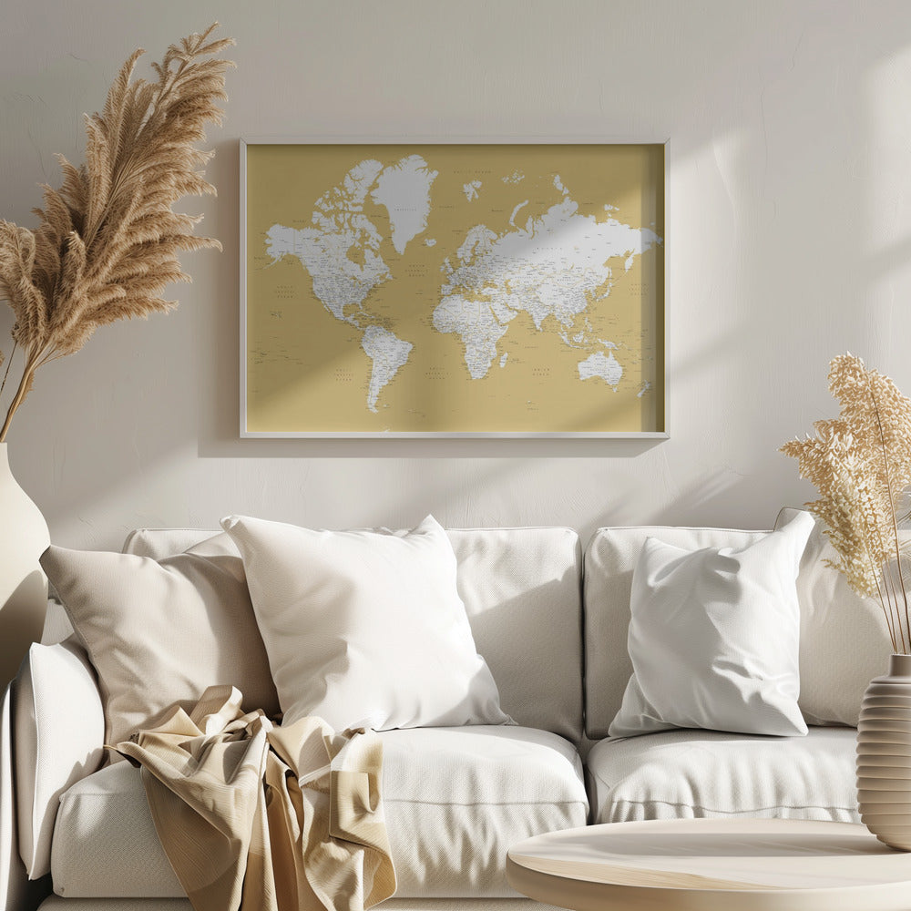 Detailed world map with cities, Andrew Poster
