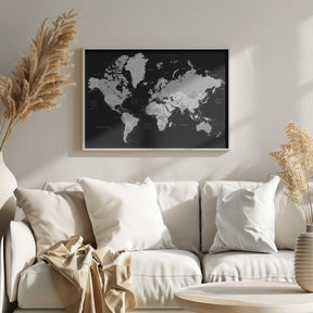 Gray world map with cities, Joseph Poster