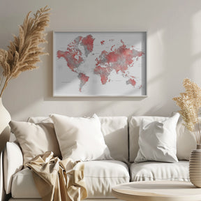 Red world map with cities, Lyssah Poster