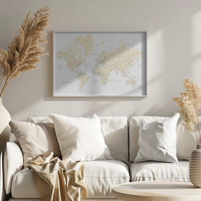 Soft florals world map with cities, Remy Poster