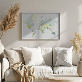 Green world map with cities, Kapueo Poster