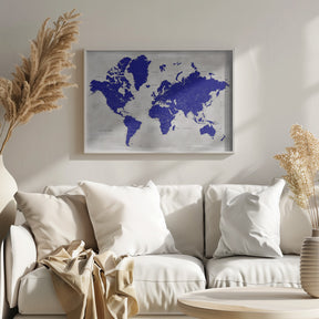 Distressed world map with cities, Delaney Poster