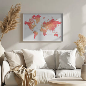 Watercolor world map with cities, Keats Poster