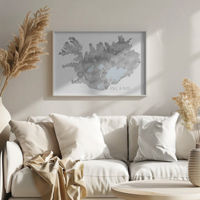 Ísland - Iceland blank map in gray watercolor Poster