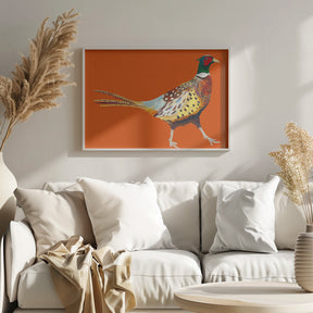 Strutting Pheasant On Orange Poster