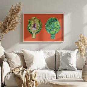 Artichokes On Orange Poster