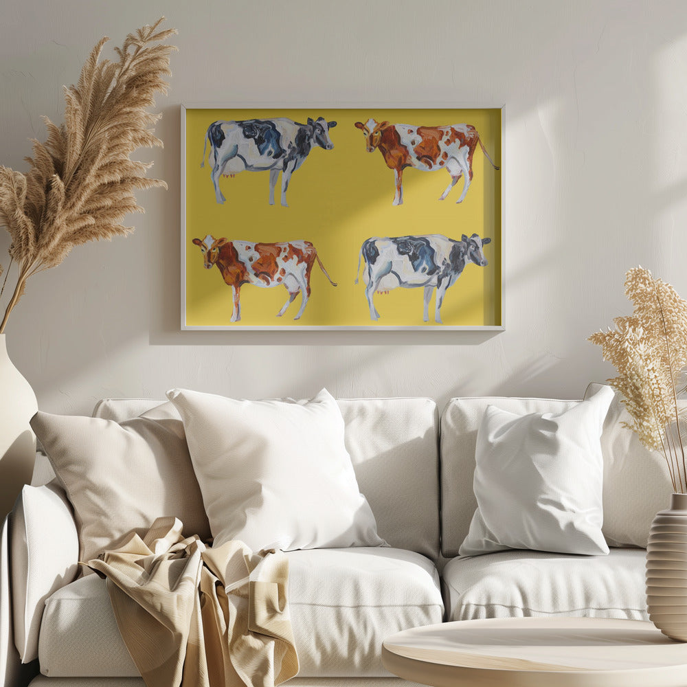 Cow Art On Yellow Poster