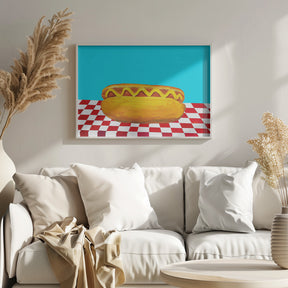 Hot Dog With Mustard Red Check Blue Poster