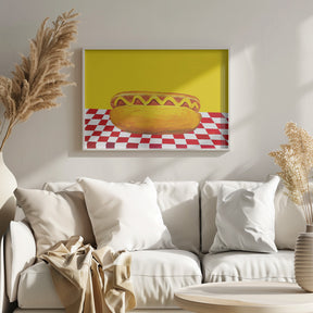 Hot Dog With Mustard Red Check Yellow Poster