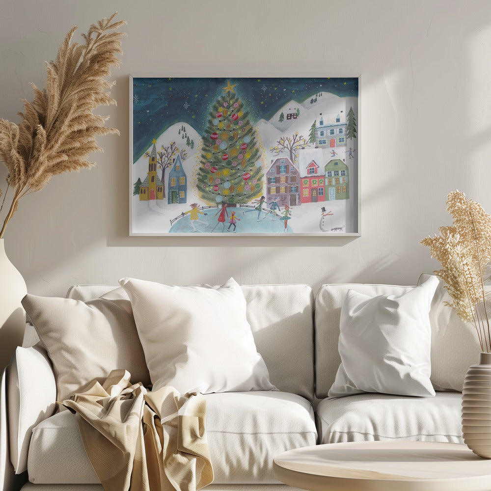 Christmas village in the snow Poster