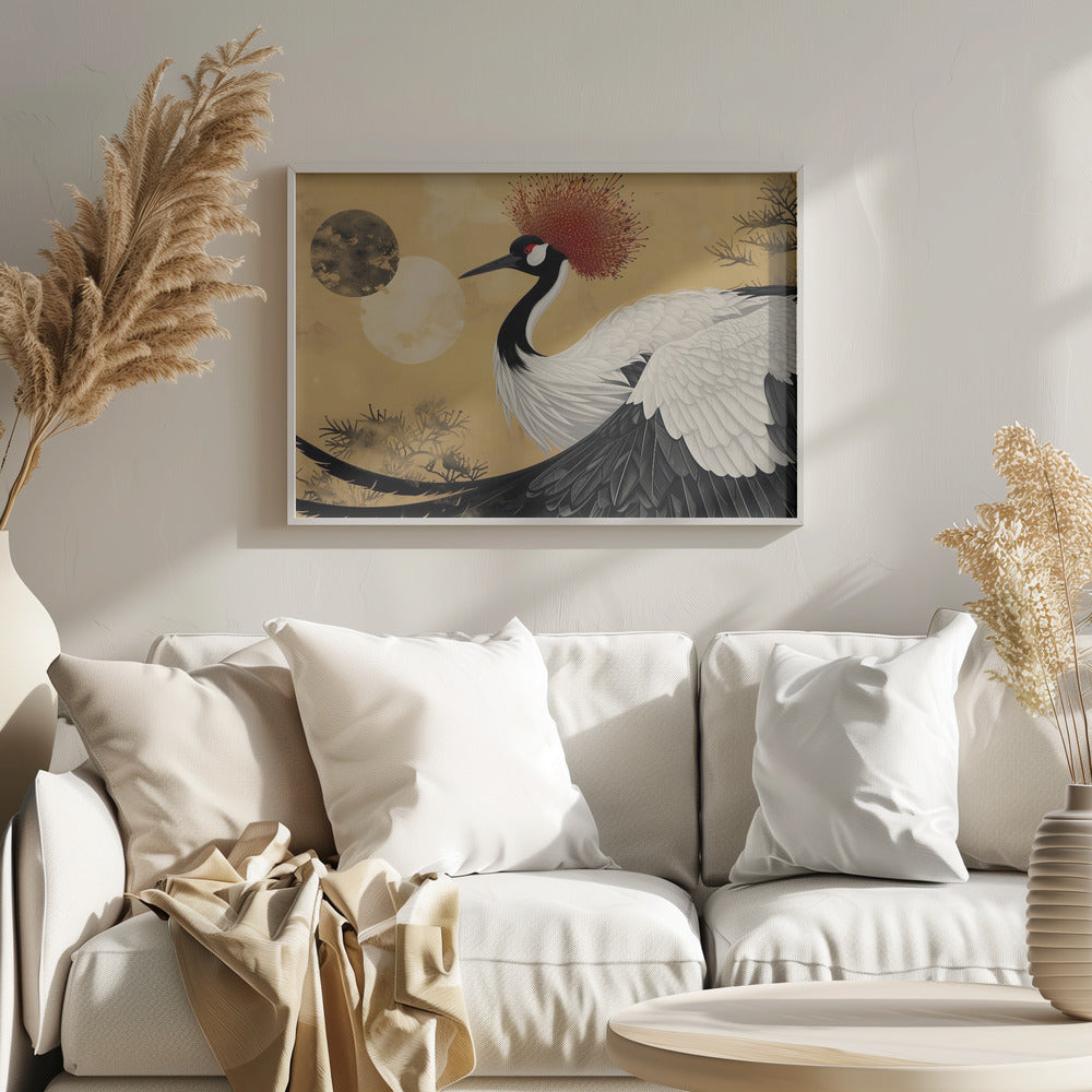 Abstract red-crowned crane Poster