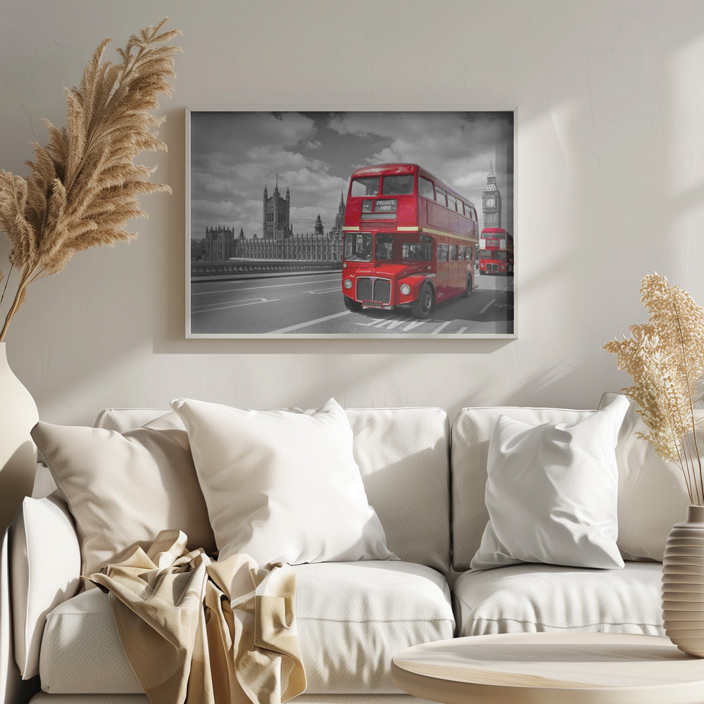 Red Buses in London Poster