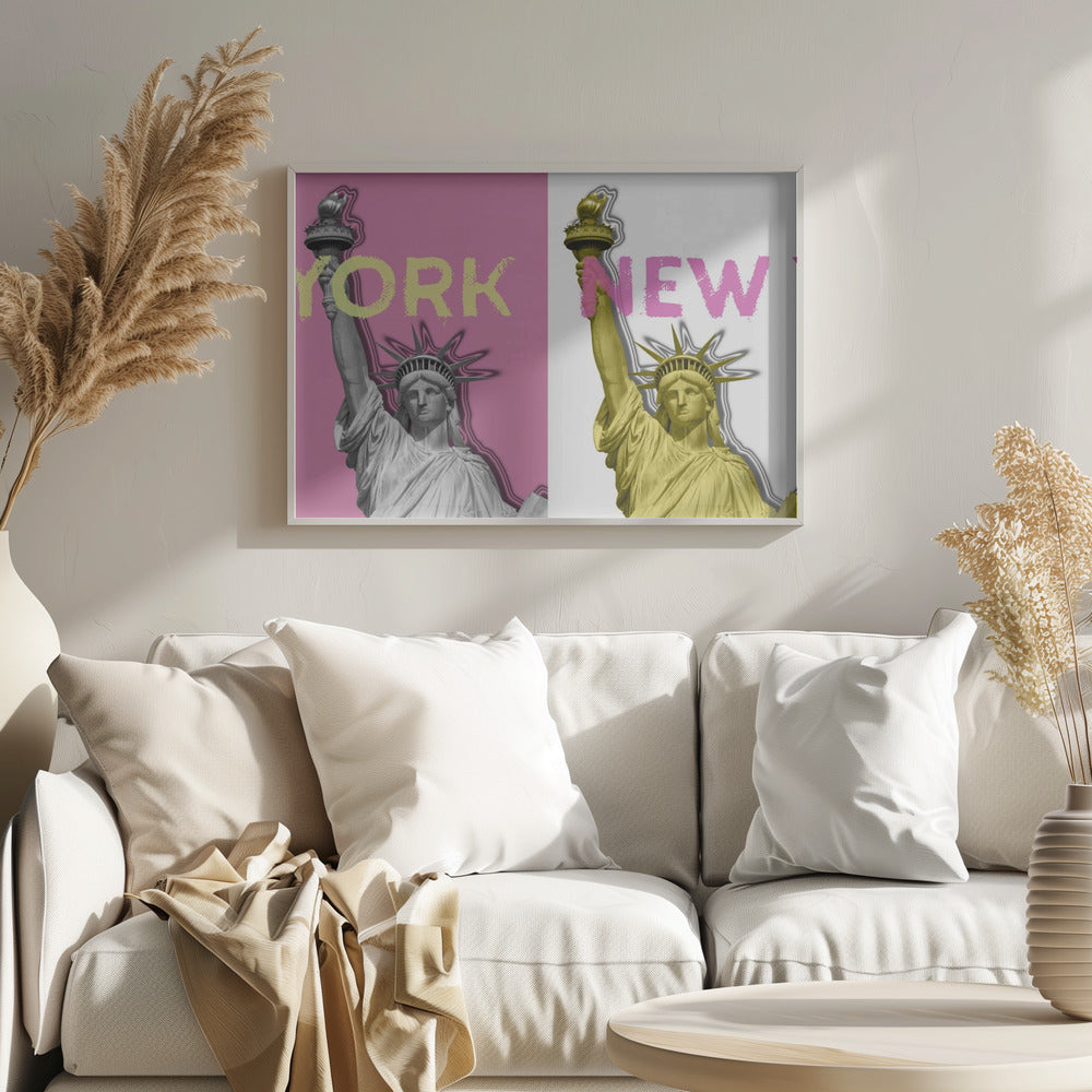 POP ART Statue of Liberty | pink &amp; yellow Poster