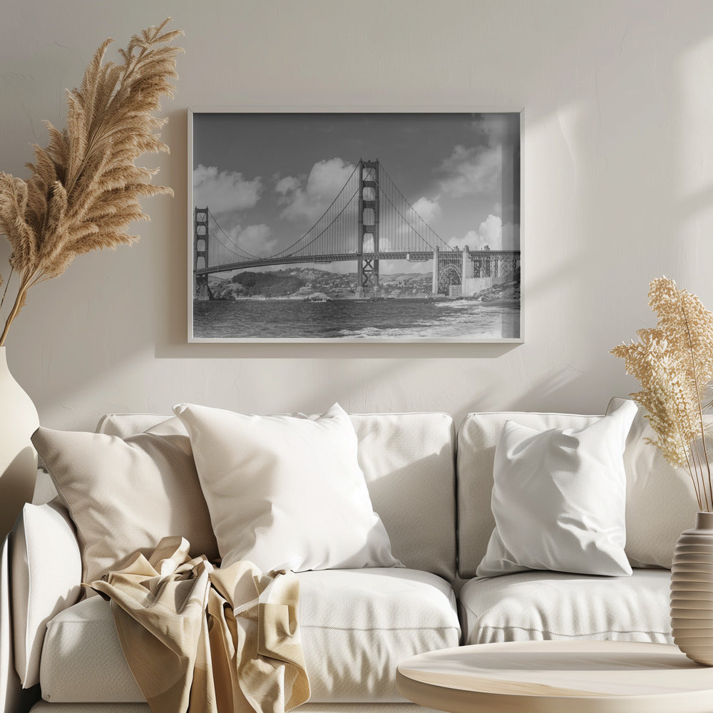 GOLDEN GATE BRIDGE Baker Beach Panoramic View | Monochrome Poster