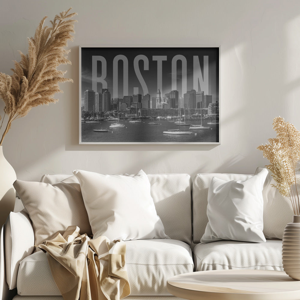 BOSTON Skyline Monochrome Poster