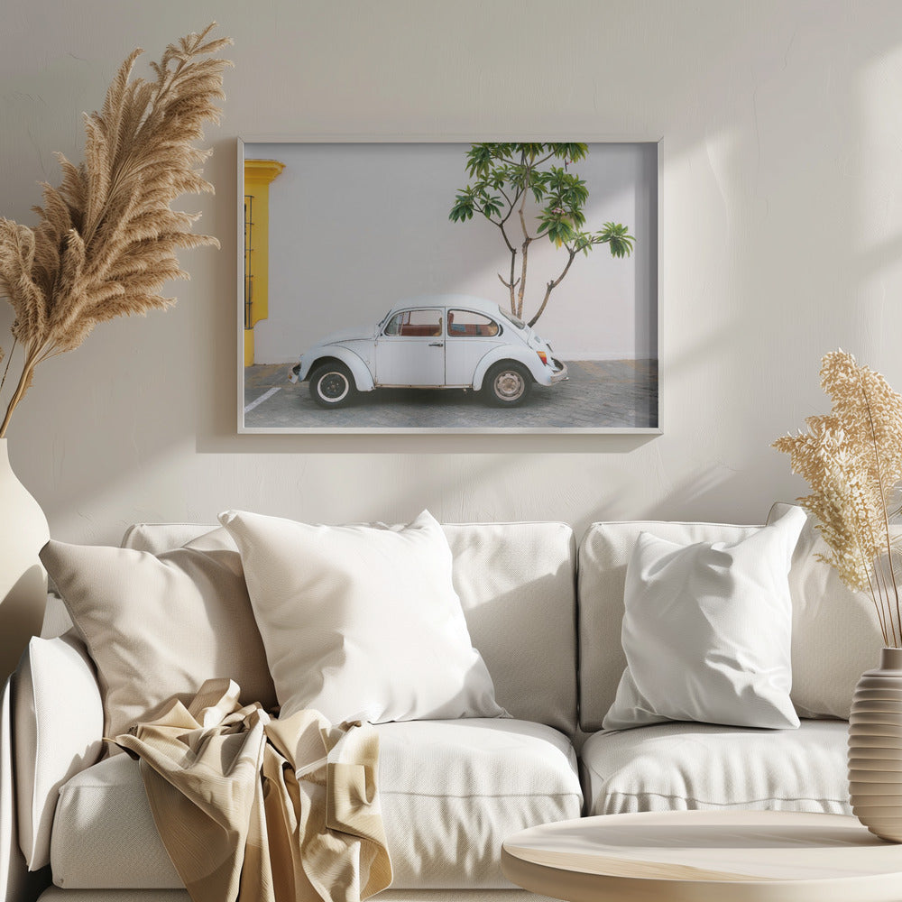 Pastel Volskwagen Beetle in the streets of Oaxaca Mexico Poster