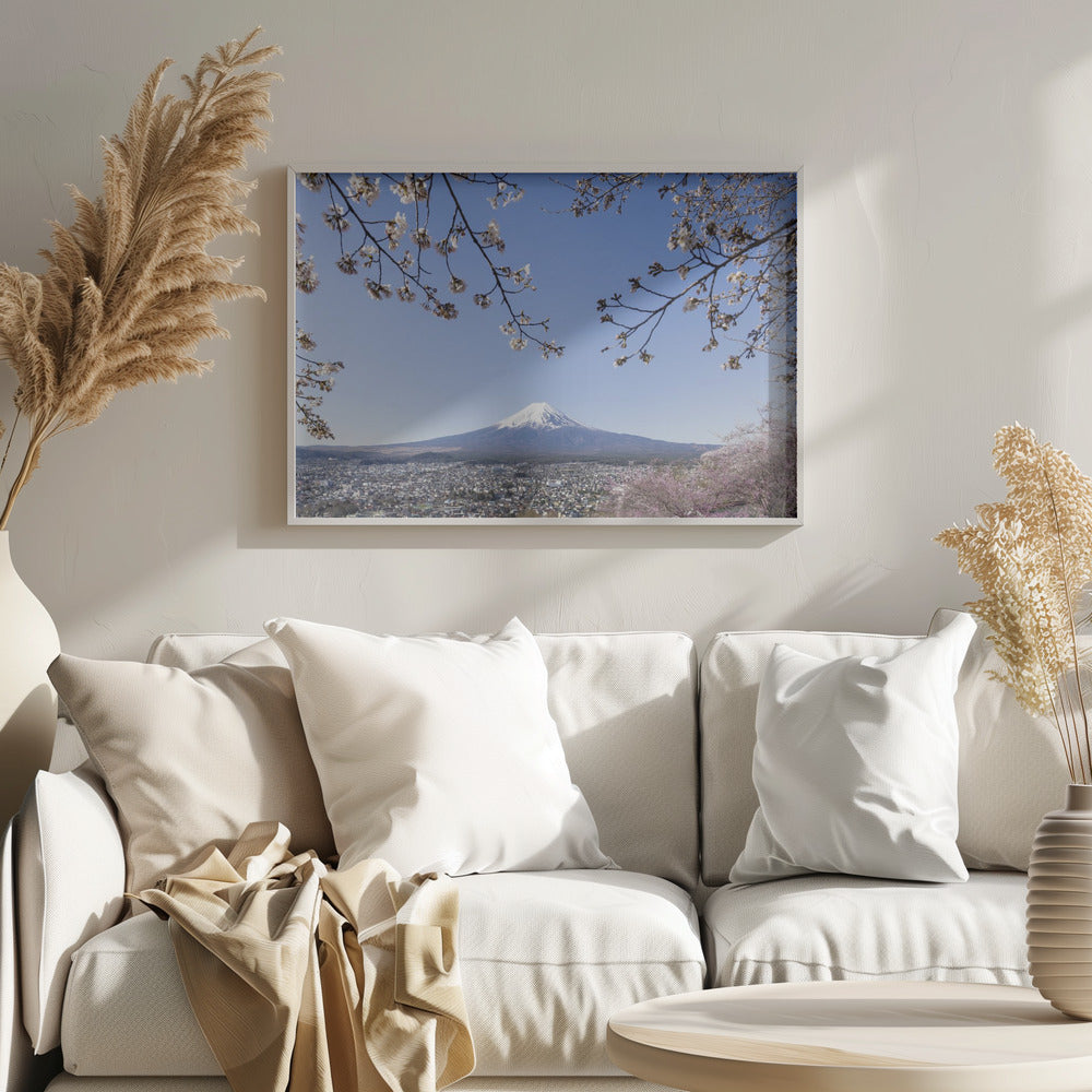 Fantastic view of Mount Fuji with cherry blossoms Poster