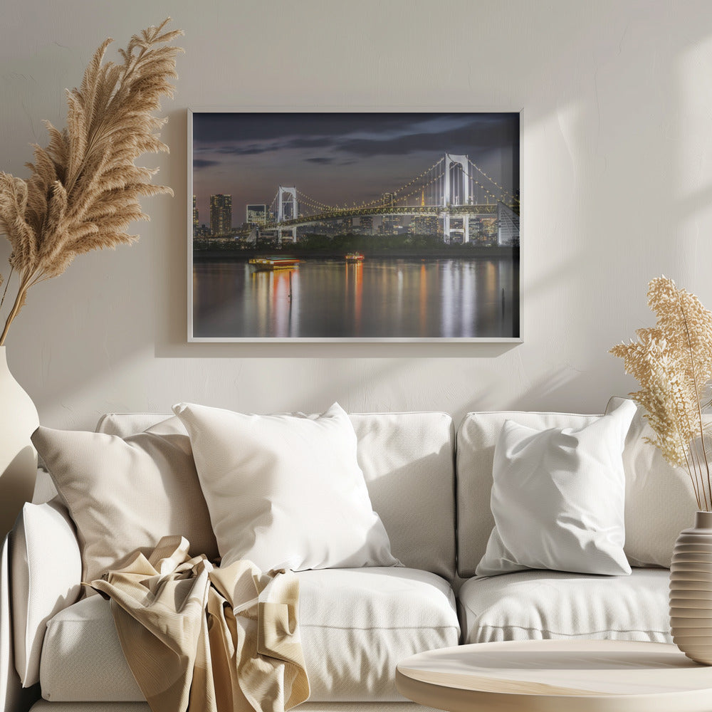 Gorgeous Rainbow Bridge and Tokyo Skyline at sunset - Panorama Poster