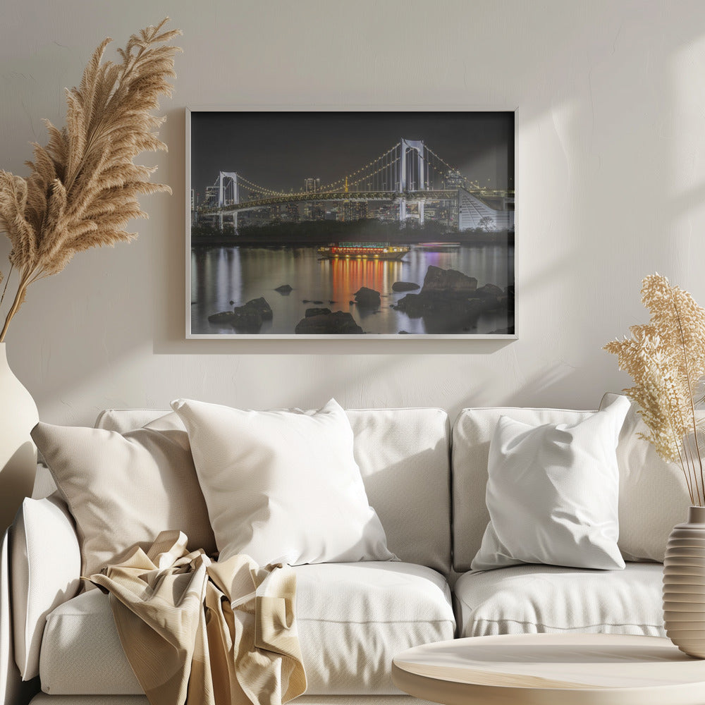 Striking Rainbow Bridge with Tokyo Skyline in the evening - Panorama Poster