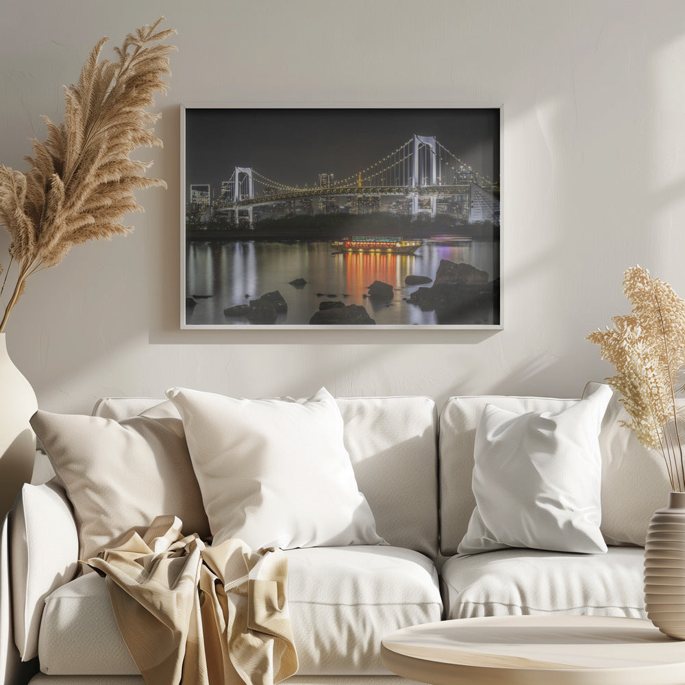 Gorgeous Rainbow Bridge with Tokyo Skyline in the evening Poster