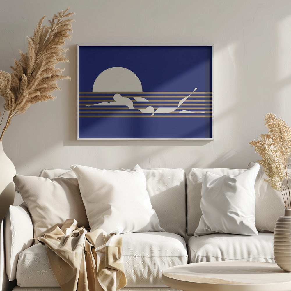 Swimmer Horizontal / Blue Poster