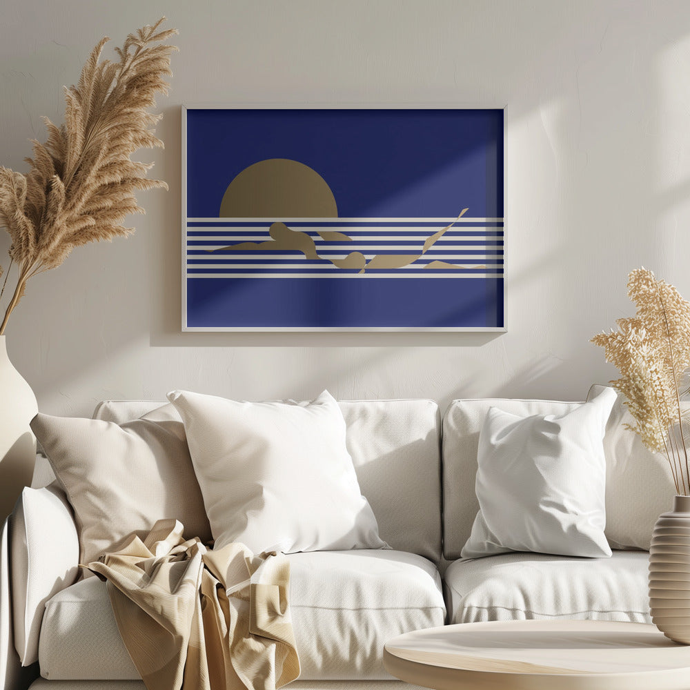 Swimmer Horizontal / Blue Poster