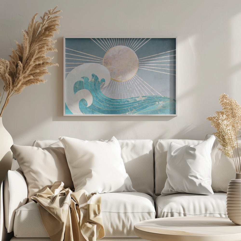 Landscape Sun waves blue Poster