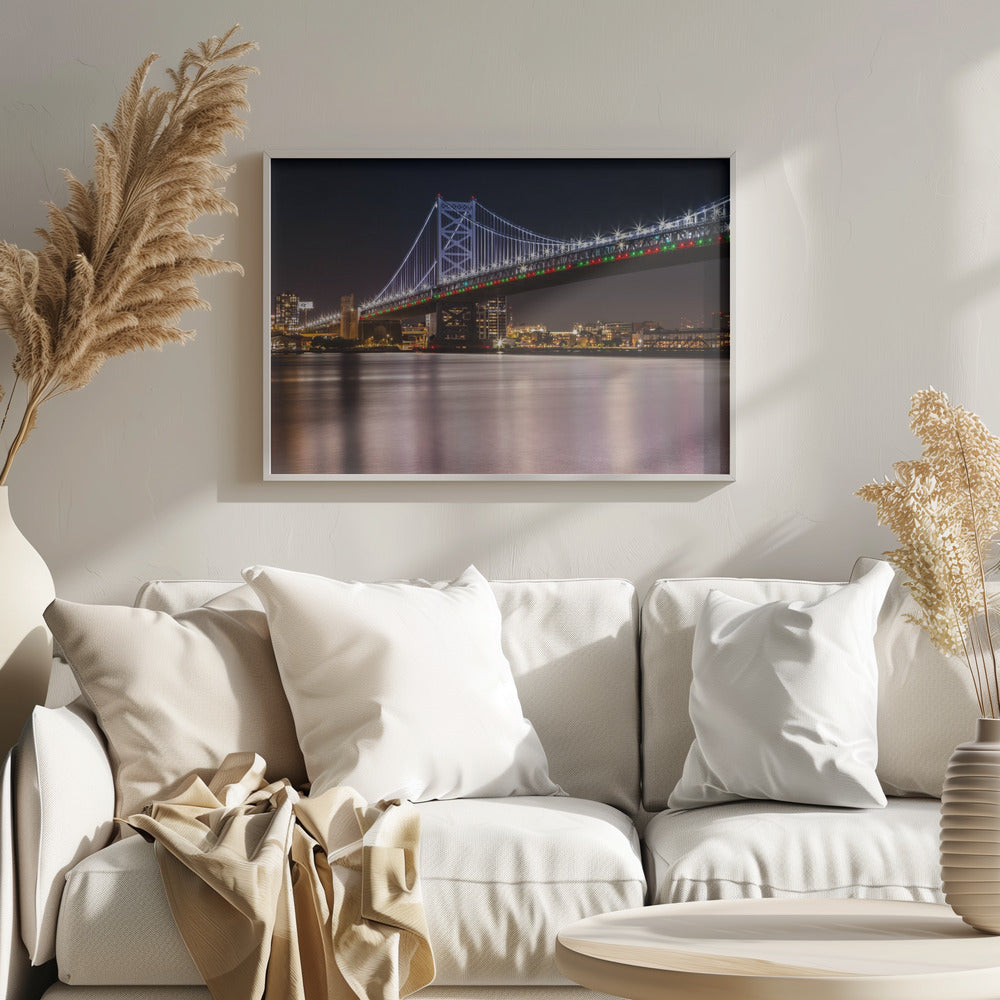 Benjamin Franklin Bridge and Delaware River at Night Poster