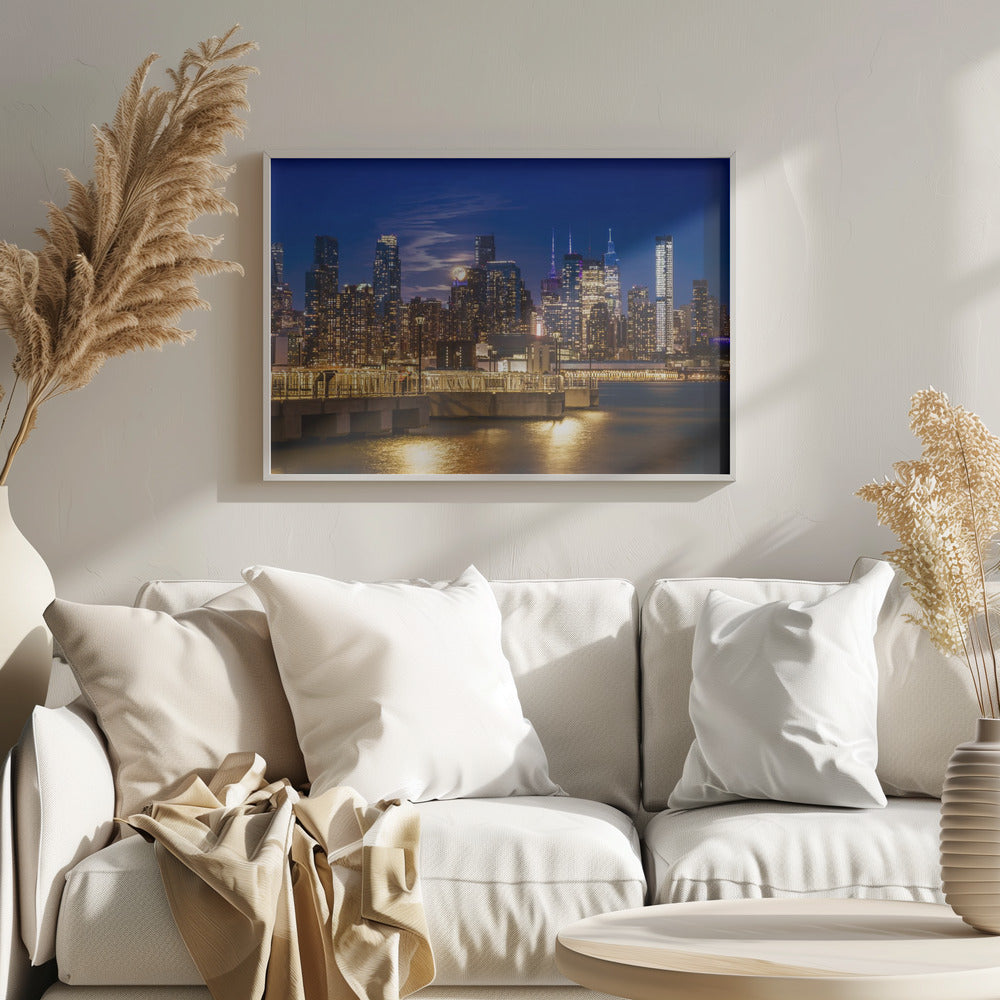 Midtown Manhattan Skyline with Harvest Moon Poster