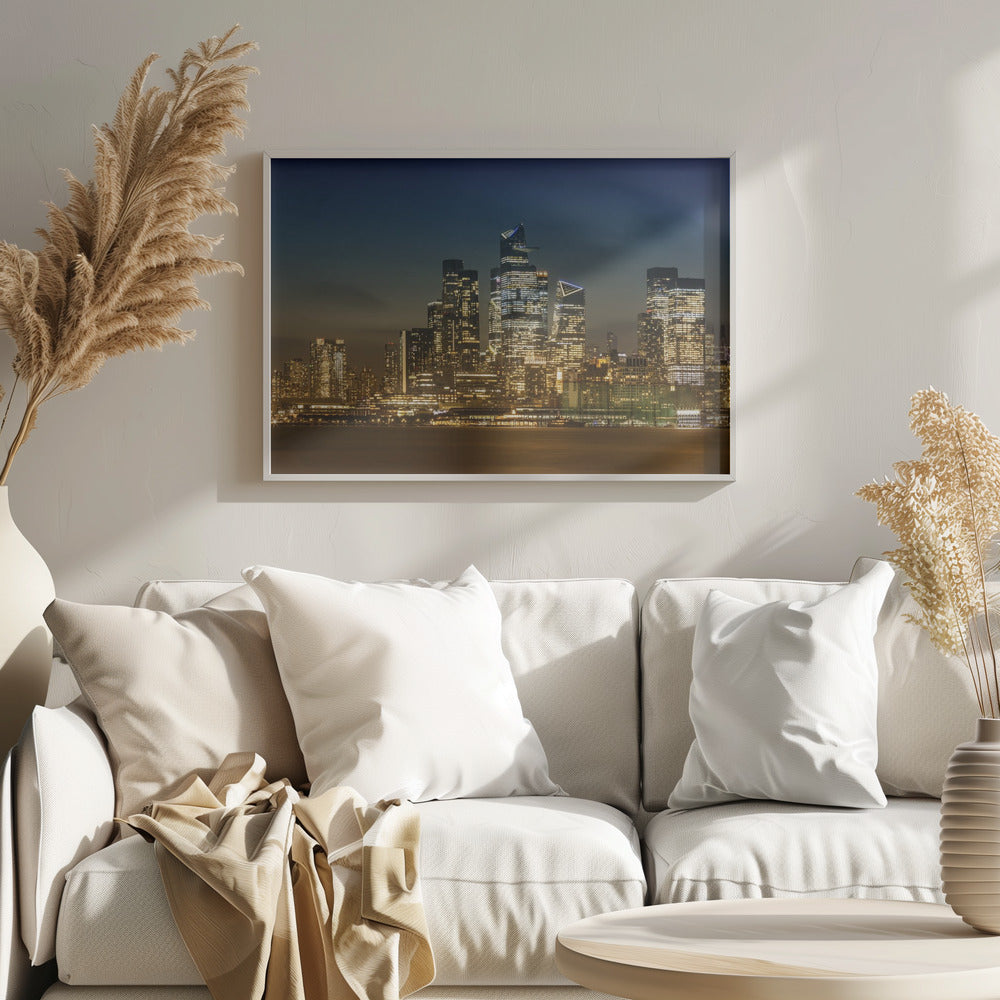 Striking NYC Skyline with Hudson Yards in the Evening Poster